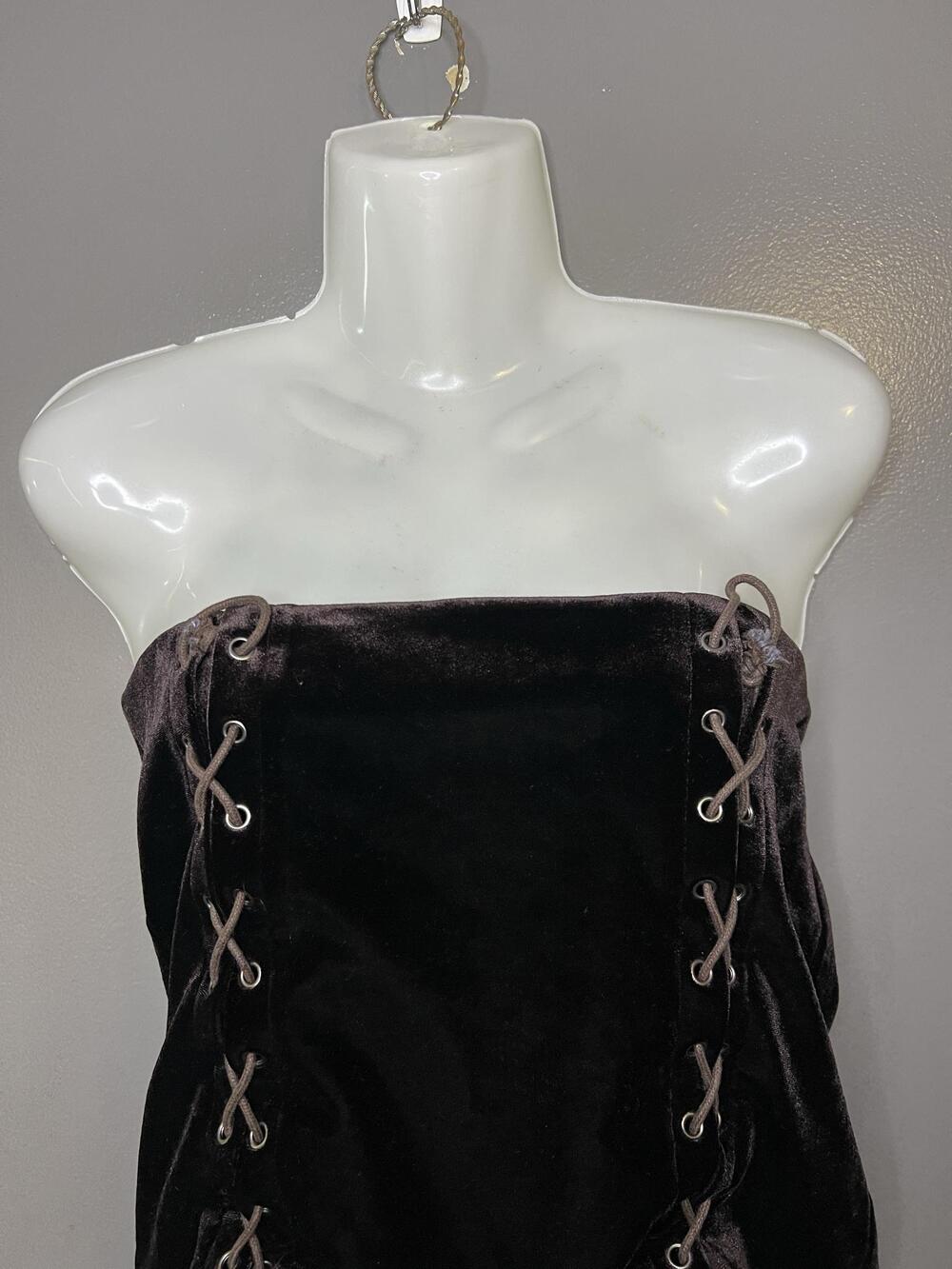 Forever 21 Tank Top Womens Medium Brown Velvet Strapless Lace Up Corset Party